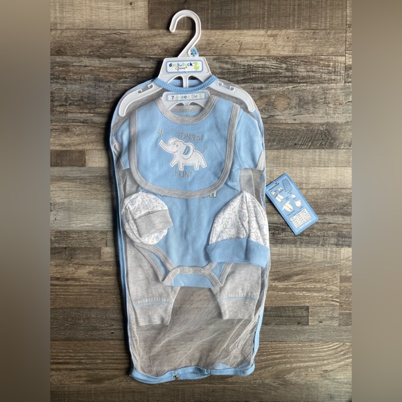 100%Cotton Elephant 0-3 M Blue Baby 7 Piece Set - Picture 2 of 12
